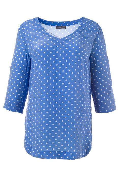 V-Neck Roll Sleeve Dot Three Quarter Sleeve Cupro Blouse