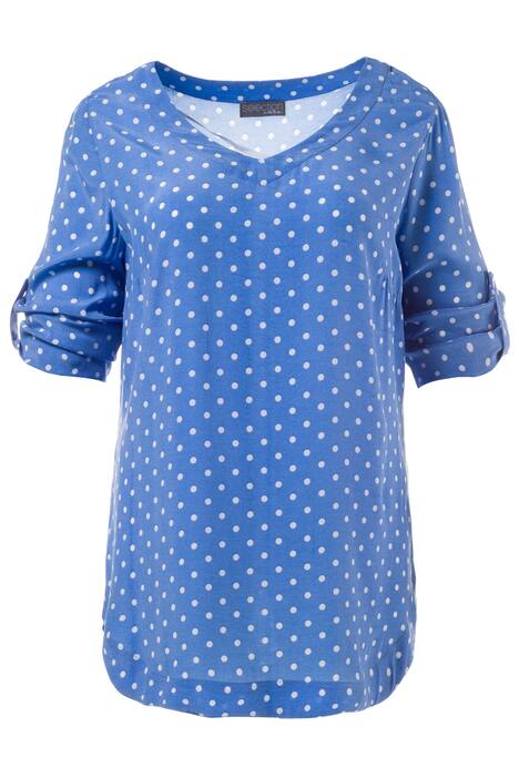 V-Neck Roll Sleeve Dot Three Quarter Sleeve Cupro Blouse
