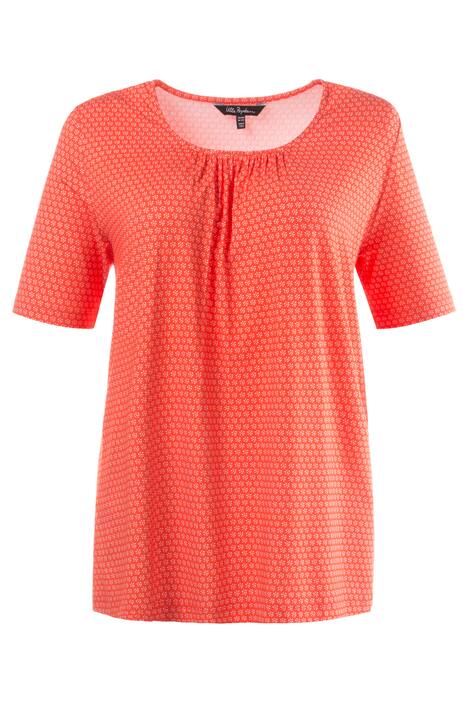 Gathered Neck Floral Print Knit Top