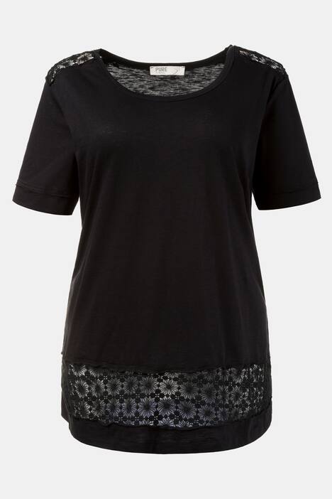 T-Shirt, Spitzenborten, Flammjersey, Biobaumwolle