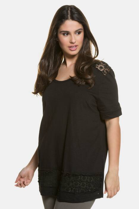 T-Shirt, Spitzenborten, Flammjersey, Biobaumwolle