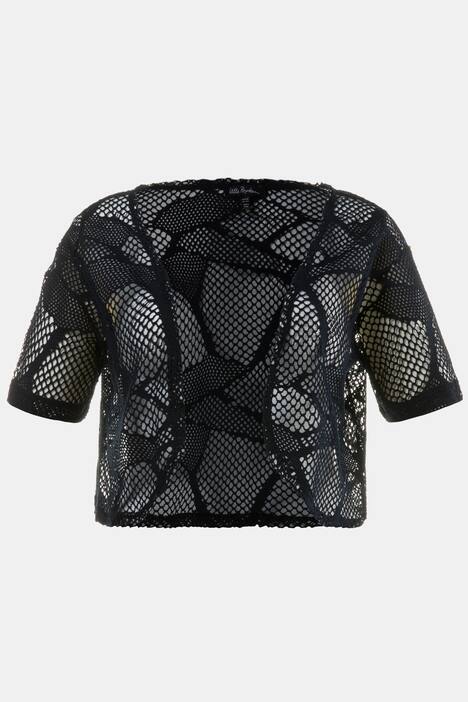 Bolero, Ajourmuster, V-Ausschnitt, Halbarm