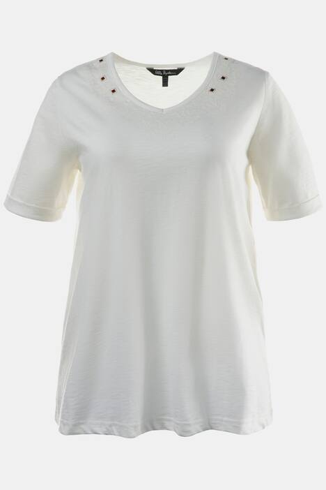 Mirror Embroidery V-Neck Short Sleeve Knit Top