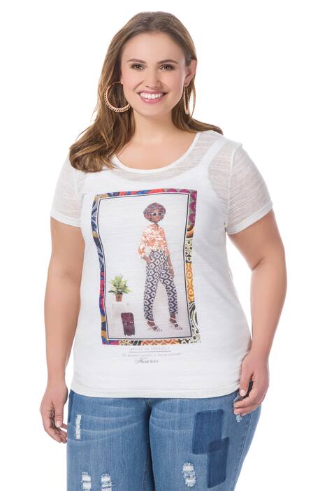 T-shirt, fashionmotief met pailletten, korte mouwen, gevlamde jersey