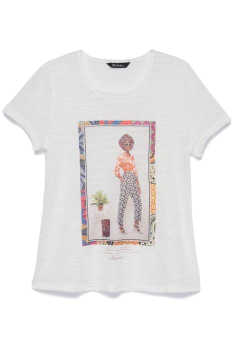 T-shirt, fashionmotief met pailletten, korte mouwen, gevlamde jersey