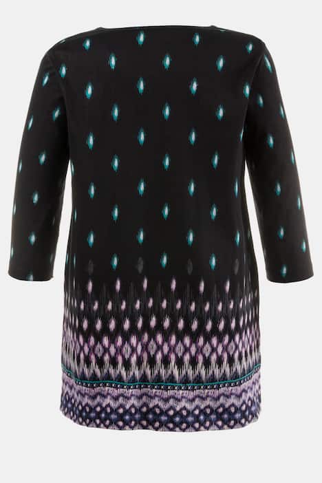 Purple Border Print Graphic V-Neck 3/4 Sleeve Cotton Knit Tunic