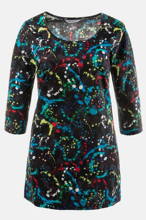 Paint Splatter Print Round Neck 3/4 Sleeve Knit Tunic