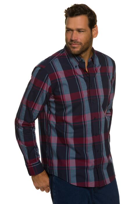 Large Navy Stripe Plaid Modern Fit L/S Shirt