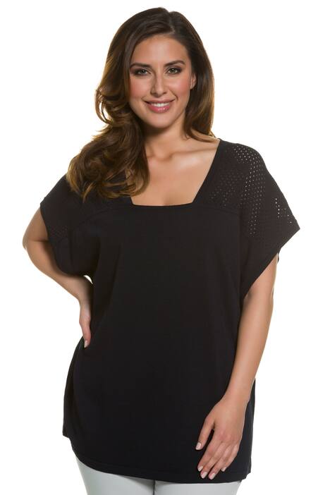 Pullover Square Neck Short Dolman Sleeve Sweater Poncho