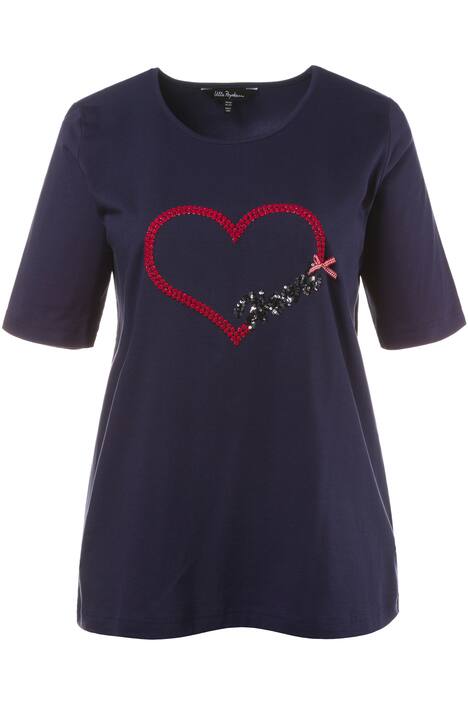 Sequin Embroidered Heart Round Neck Short Sleeve Tee