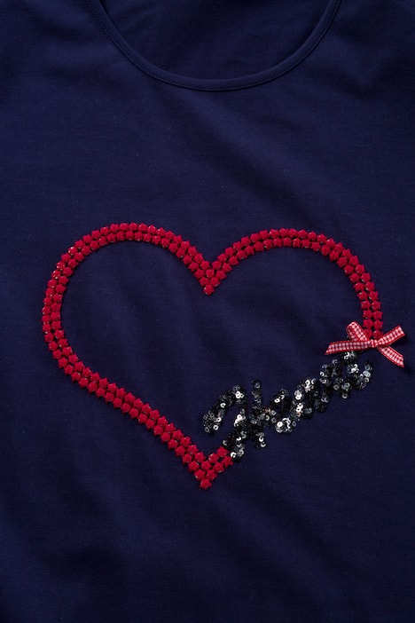 Sequin Embroidered Heart Round Neck Short Sleeve Tee