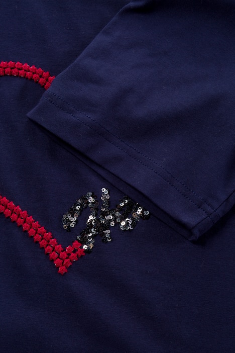 Sequin Embroidered Heart Round Neck Short Sleeve Tee