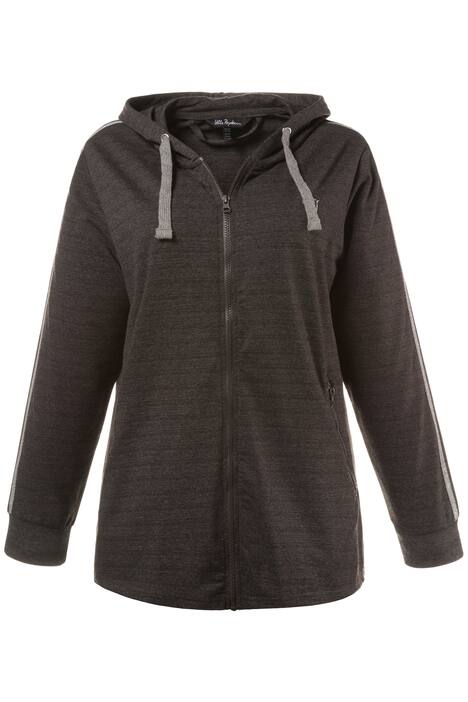 Metallic Side Piped Drawstring Hood Zip Front Knit Jacket