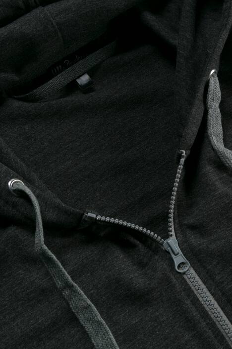 Metallic Side Piped Drawstring Hood Zip Front Knit Jacket