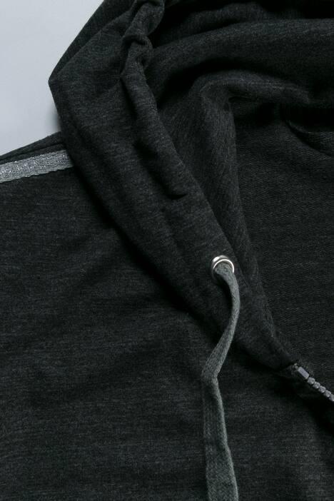 Metallic Side Piped Drawstring Hood Zip Front Knit Jacket