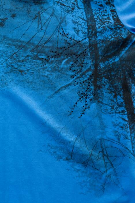 Tree Photo Print Gem Accent Round Neck Short Sleeve Tee