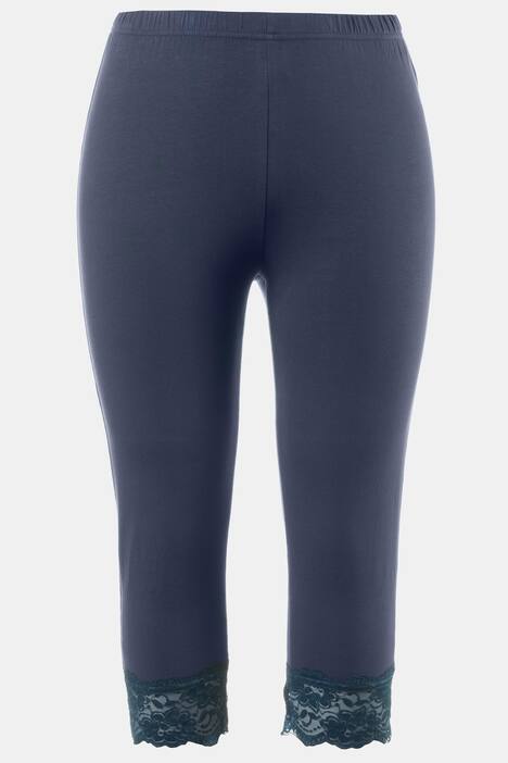 Lace Trim Elastic Waist Stretch Knit Capri