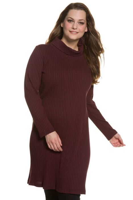 Jerseykleid, weiter Rollkragen, Rippjersey, Langarm