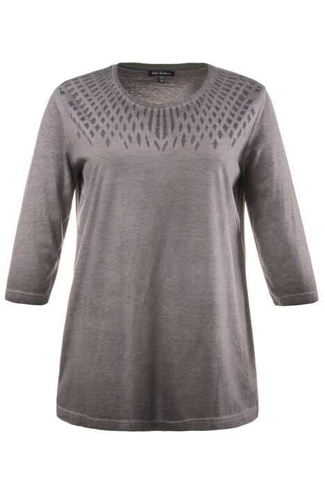 Burnout Diamond Pattern Round Neck Three Quarter Sleeve Knit Top