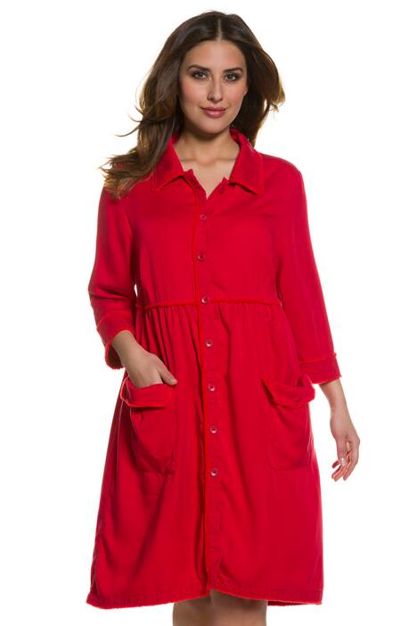 Mantelkleid, Fransenkanten, Quernaht, 3/4-Arm, Lyocell