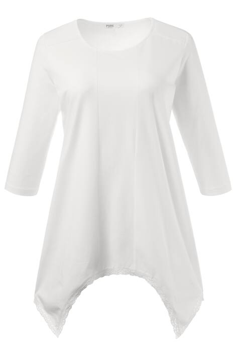 Shirt, Bio-Baumwolle, Teilungsnähte, Spitze am Zipfelsaum, 3/4-Ärmel, große Größen