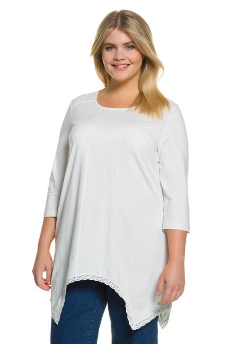Shirt, Bio-Baumwolle, Teilungsnähte, Spitze am Zipfelsaum, 3/4-Ärmel, große Größen