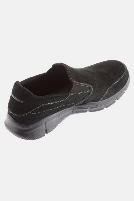 Leder-Slipper, Schuh, Skechers, Veloursleder, elastische Einsätze, Memory Foam Innensohle, Gummisohle mit Kerbenprofil