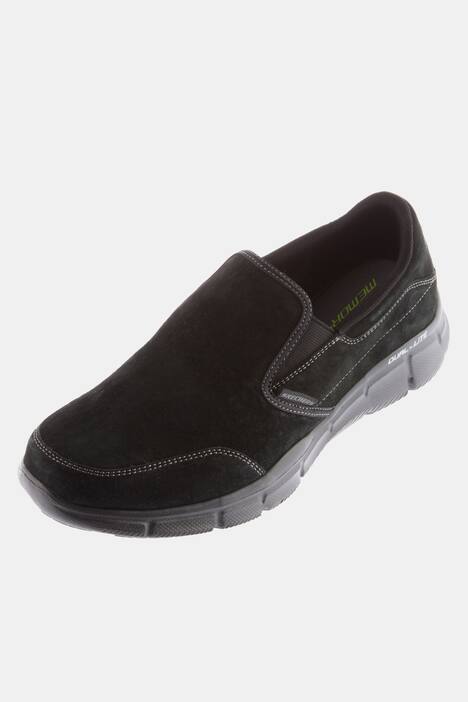 Leder-Slipper, Schuh, Skechers, Veloursleder, elastische Einsätze, Memory Foam Innensohle, Gummisohle mit Kerbenprofil
