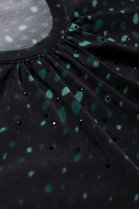 Lots of Dots Gathered V-Neck Classic Fit Stretch Knit Top