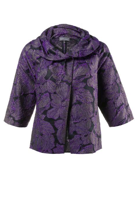 Gold Metallic Floral Design Jacquard 3/4 Sleeve Jacket
