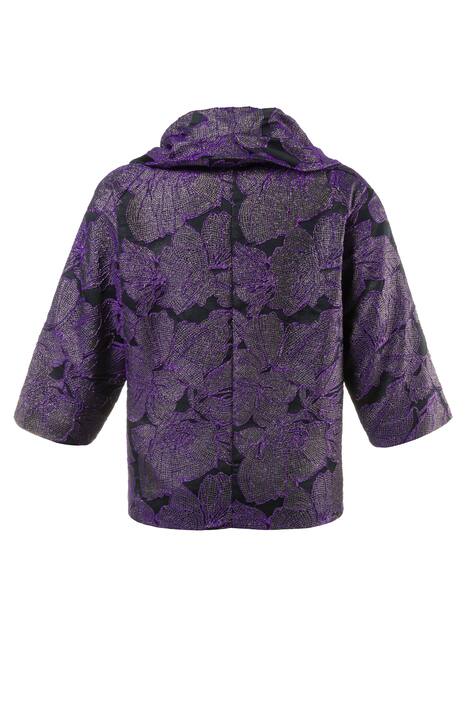 Gold Metallic Floral Design Jacquard 3/4 Sleeve Jacket