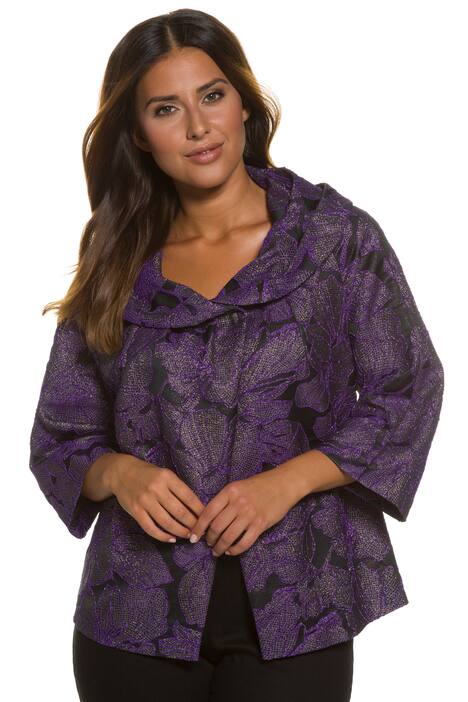 Gold Metallic Floral Design Jacquard 3/4 Sleeve Jacket