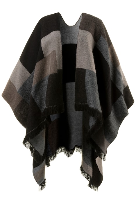 Neutral Tones Square Design Fring Acrylic Poncho