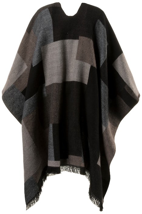 Neutral Tones Square Design Fring Acrylic Poncho