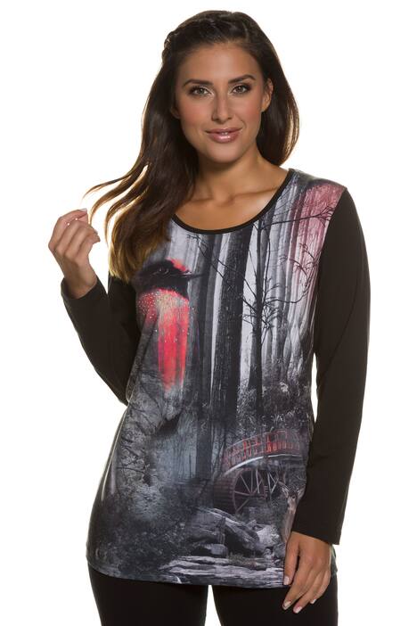 Red Bird Photo Print Round Neck L/S Classic Fit Tee