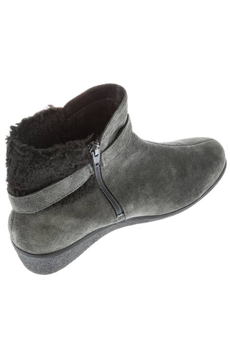 Stiefeletten, Fellbesatz, Veloursleder, Weite H