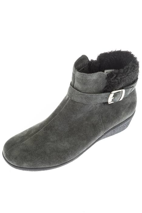 Stiefeletten, Fellbesatz, Veloursleder, Weite H