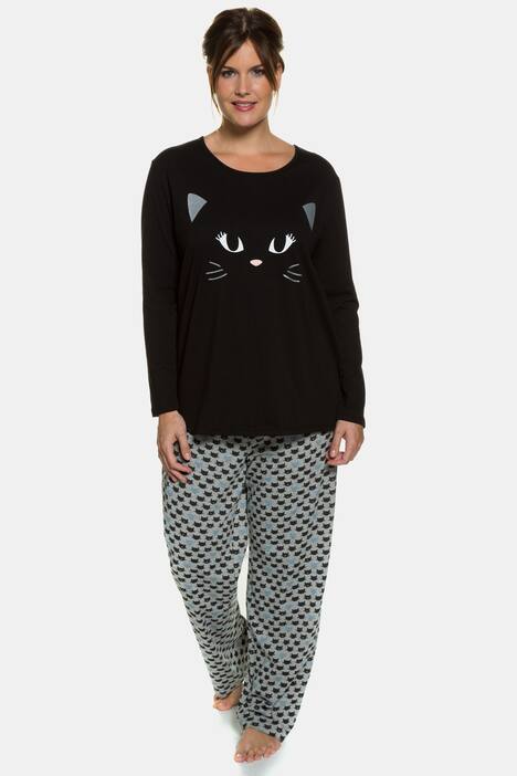 Pyjama, Glitzer-Katzenmotiv, reine Baumwolle