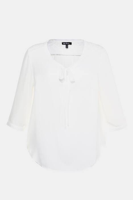 Schluppenbluse, Schleife, transparente Spitzeneinsätz