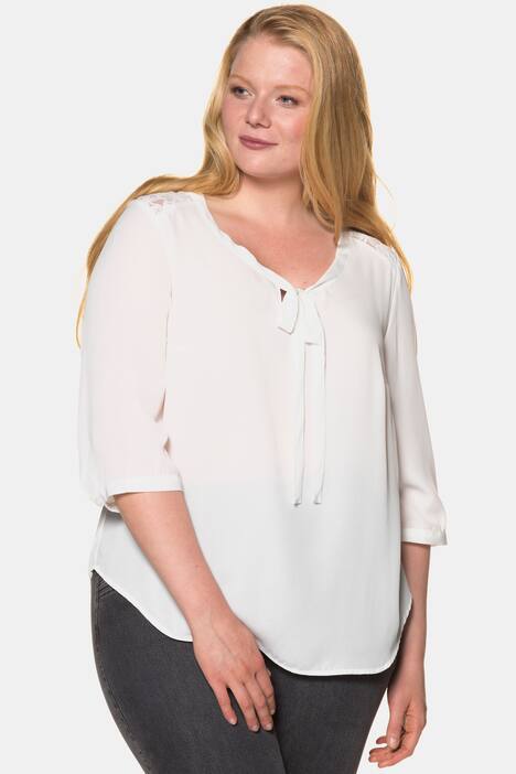 Schluppenbluse, Schleife, transparente Spitzeneinsätz