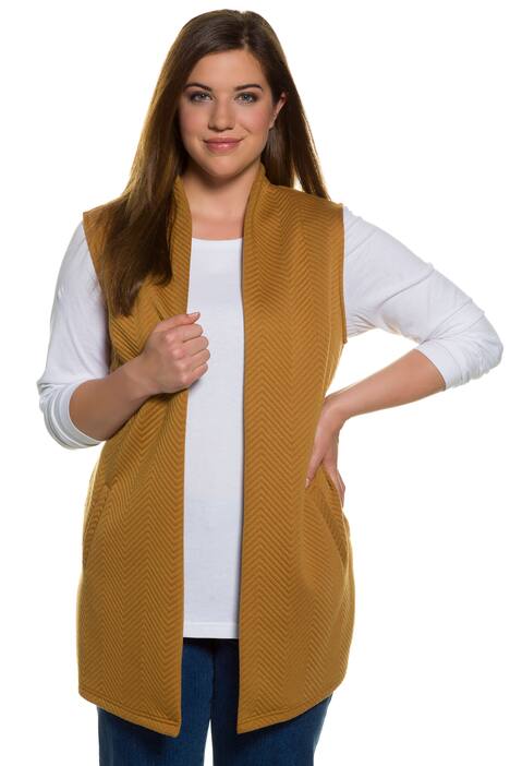 Herringbone Textured Jacquard Long Open Front Vented Vest
