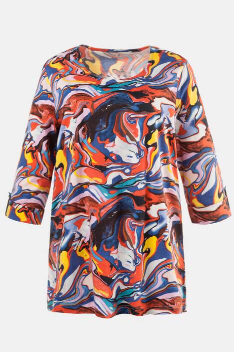 Shirt, länger geschnitten und gemustert, 3/4-Ärmel