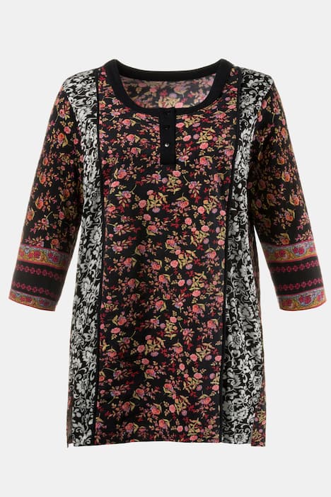Shirt, länger geschnitten und geblümt, Knopfleiste