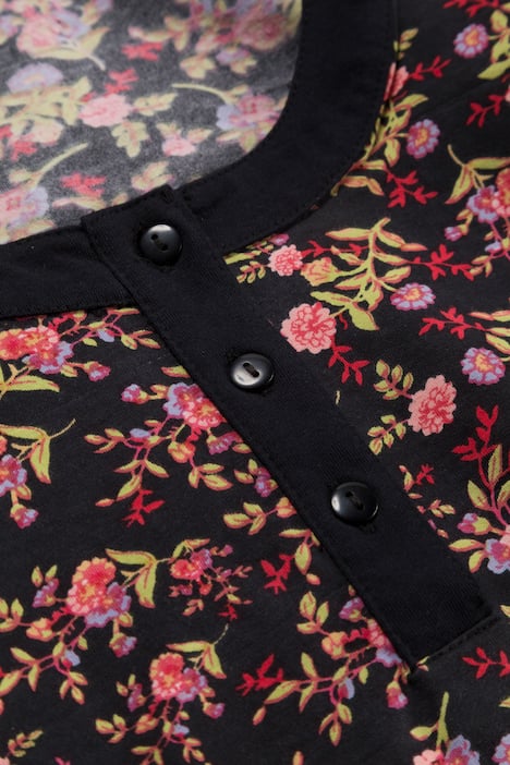 Shirt, länger geschnitten und geblümt, Knopfleiste