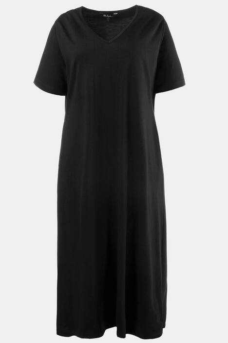 Classic V-Neck Short Sleeve Cotton Maxi Knit Dress