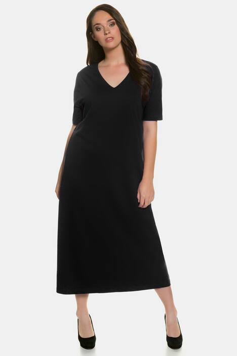 Classic V-Neck Short Sleeve Cotton Maxi Knit Dress