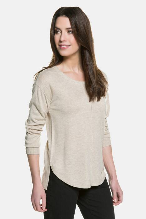 Basic-Pullover, Ziernaht, hinten länger, Saum gerundet