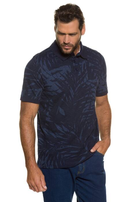 Poloshirt, Palmenmuster, Polokragen, elastische Ärmelabschlüsse, Rücken länger, große Größen