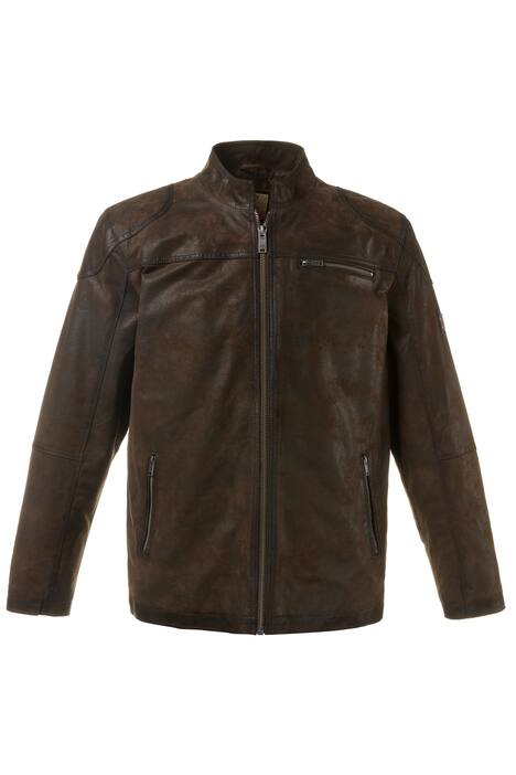 Lederjacke, echtes Leder, Biker-Jacke, Used-Effekt, Metall-Reißverschluss, Steppfutter, große Größen