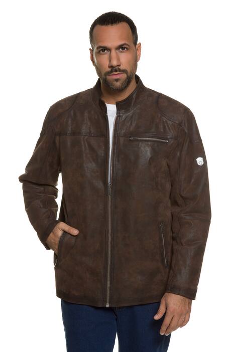 Lederjacke, echtes Leder, Biker-Jacke, Used-Effekt, Metall-Reißverschluss, Steppfutter, große Größen